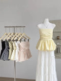 GETADME Ruffle Peplum Tube Cami Top: Waist-Cinching Sleeveless Crop Top Korean Style Chic Summer 2025 Bandeau For Petite Girl
