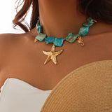 GETADME Boho Sea Turtle Sea Conch Sea Star Pendant Necklace 2025 Women's Simple Creative Blue Stone Weaving Girls Beach Jewelry