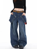 GETADME 2025 Ropa Y2K Streetwear Plaid Patchwork Baggy Stacked Jeans Pants For Women Clothing Vintage Blue Wide Leg Lady Denim Trousers