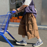 GETADME  Oversized Loose Streetwear Women Cropped Pants Japanese Hip Hop Pockets Cargo Wide Leg Trousers Retro Casual Straight Pants