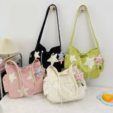 Getadme Women Star Pattern Corduroy Crossbody Bag Casual Tote Lady Simple Large Capacity Shoulder Bag Girl Travel School Bookbag Handbag