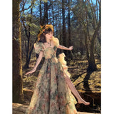 Getadme Ruffleds Floral Long Dresses for Women Summer Casual Short Sleeve Elegant Party Korean Chic Holiday Sweet Female Clothing