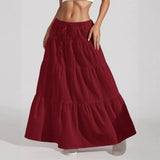GETADME Summer Women White Long Skirt Solid Basic Lace Up Bow Low-Waisted Big Swing Skirts Female Street Casual Loose Spliced Maxi Dress
