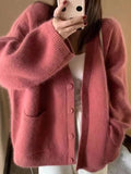 Getadme-Autumn Winter Cardigan Women Oversize Knitted Sweater Lady Korean Style Single Breasted Jumper Female Casual Loose Knitwear Coat