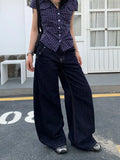GETADME American Retro Blue Jeans Women Y2k Vintage Oversized High Street Wide Cargo Denim Trousers Casual Baggy Straight Denim Pants