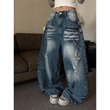 GETADME YIBASHU 2026 Summer Women's Ripped Denim Pants Y2K Men Wide Fit Baggy Jean Japanese Harajuku Jean Punk Tide Mom Jeans Boyfriend