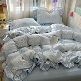 GETADME Ruffles Bedding Set Floral Style Duvet Cover Pillowcase with Bedsheet Skin-friendly Bed Linen Set Girls Room Bedclothes 이불세트