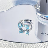New Blue Crystal Rings Romantic Pink Heart Bowknot Shiny Ring for Women Y2K Accessories Fashion Trendy Sweet Girls Party Gifts