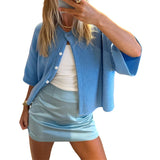 GETADME Lamuusaa y2k Sweaters 2000s Clothes Solid Color Round Neck Single Breasted Short Sleeve Cardigan Tops for Women Streetwear