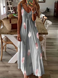 GETADME 2025 AliExpress Europe and America Plus Size Women's Cross border Summer New Sexy V-neck Feather Print Sling Dress