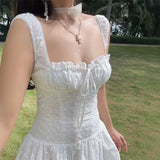 GETADME French Style White Strapless A-Line Mini Dress Women's Summer Slim Fit Sweet Style High Waist Polyester Solid Color Skirt