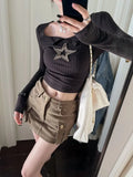 Short Y2k Harajuku T-shirt Women's Long Sleeve Unique Star Gruge Aesthetic Retro T-shirt American Retro Cut Top Autumn Tight