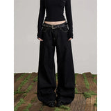 GETADME YIBASHU Women Blue Y2k Wide Jeans Letter Print Jean Pants Vintage Harajuku Baggy Grunge Star Denim Trouser Alternative Clothes