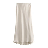 GETADME 2025 New Pink Midi Skirts Women Fashion Elastic Waist Black Skirt Autumn Casual High Waist Satin Long Skirt Women's Chic Skirts