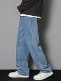GETADME 2026 New Korean Men's Casual Long Jeans Classic Man Straight Denim Wide-leg Pants Solid Color Light Blue Grey Black