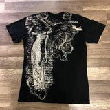 GETADME Gothic Vintage Distressed T-Shirt Two-in-One Skeleton Print Layered Top Y2K Retro Streetwear Loose Fit Harajuku Fashion Tee