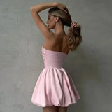 GETADME Trendix Sexy Bandeau Mini Dress Women Off Shoulder Sleeveless Pleated High Waist Dresses Ladies Party Elegant Fashion Dress 2025