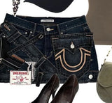 GETADME Gothic High Waisted Retro Y2k Skirt Letter Embroidery Patchwork Zipper Denim Pleated Mini Skirt Harajuku Womens Short Skirts