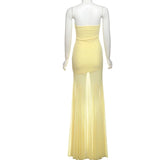 GETADME 2025 Summer Floor-length Mesh Hem Strapless Silm High Waist Fashion Slash Neck Ladies Maxi Dress Lady Party Holiday Party Gowns