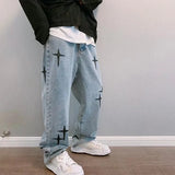 GETADME Prints Jeans Men 2026 New Streetwear Baggy Wide Leg Jeans Korean Fashion Drapes Straight Casual Loose Denim Cargo Pants