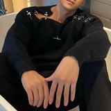 GETADME Mens Sweater Sexy Buckle Off-Shoulder Sweater Streetwear Fashion Youth Campus Versatile Long-Sleeved Top Men'S Clothing  New