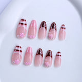 GETADME 24pcs Spring Day Sweet False Nails Cute Pink Flower Star Pearl Designs Press On Nails Stripes French Style Almond Fake Nail