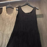 GETADME Elegant High-End Design Slimming Solid Color Pleated Vest Dress Sensibility Stretchable Armless Vest Skirt For Women