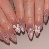 GETADME 24Pcs Metallic Cat Eye French Sheer Manicure Tip Art Textured 3D Acrylic False Nails Nude Pink Almond Medium Press on Fake Nails