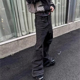GETADME Y2K Washed Jeans Gothic Vintage Micro Flared Middle Waisted Zipper Pants Women Men Streetwear High Quality Design Sense Trousers