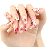 GETADME 24pcs Cute Pink Strawberry Press on Nails Spice Girl Almond Shaped Fake Nail Tips Full Cover Wearable Sweet Korean False Nails