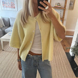 GETADME Lamuusaa y2k Sweaters 2000s Clothes Solid Color Round Neck Single Breasted Short Sleeve Cardigan Tops for Women Streetwear