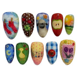 Getadme 24pcs Cute Cartoon Fake Nail Tips Oil Painting Series Printed Almond Press On Nail Sweet Cool Charming False Nail For Spicy Girl