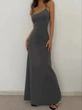 GETADME Summer Women's New Style Fashionable Simple Temperament Sling Long Backless Thin Waist Sexy Sweet Spicy Long Casual Dress