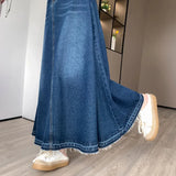 GETADME M-6XL Oversized High waisted Denim Skirt Summer Thin Drape Half length A-line Umbrella Skirts Casual Clothing With pockets