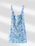 GETADME Fashion 3D Flower Mini Dress Women Sexy Slim Hip Package Female Party Dresses 2025 Vacation Beach Club Strap Rose Lady Robe