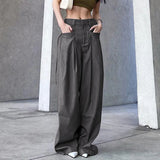 GETADME Gothic Punk Bandage Wide Leg Pants 90s Baggy Pant Women Oversize Low Rise  Y2k Academic Pants Streetwear E-girl Style