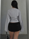 GETADME Tossy White Casual Autumn T-shirt Pullover For Women Bandage High Waist Long Sleeve Commute Loose Tee Female Solid T-shirt 2025
