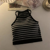 GETADME Korean Version Women Tank Tops Thread Solid Casual Fashion Crop Top with Chest Pad Stripe Sleeveless Outer Wear Basic Camisole