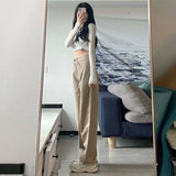GETADME High Waist Wide Leg Jeans Ins Retro Loose Straight Mopping Pants
