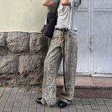 Getadme American Leopard Wash Jeans Women Y2K Retro Street Hot Girl Loose Korean Style Casual Hot Girl High Waist Straight Jeans