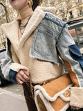 Getadme-Denim Jacket Plush Lamb Wool Lapel Jackets For Women Winter Women's Cold Coat Coats Down Women's Clothing Free Shipping
