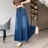 GETADME M-6XL Oversized High waisted Denim Skirt Summer Thin Drape Half length A-line Umbrella Skirts Casual Clothing With pockets