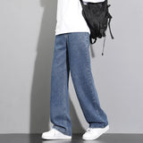 GETADME 2026 New Korean Men's Casual Long Jeans Classic Man Straight Denim Wide-leg Pants Solid Color Light Blue Grey Black