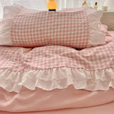 GETADME 3 Piece Sheet Set  pink plaid duvet cover Set ， comfortable Bedding Set Bedspread for All Season