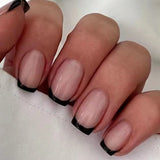 GETADME 24개 세트 여성용 짧은 프렌치 라이트 블루 핑크 듀얼 컬러 광택 표면 전체 커버 착용 가능 가짜 네일 프레스온 네일 아트