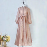 GETADME 4색 쇼 부스 하이데프 드레스 디자인 감성 헤비듀티 스터드 롱 슬리브 버튼 롱 드레스 플러스 탱크탑