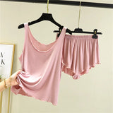 GETADME Pyjama décontracté pour femme, ensemble deux pièces d'été composé d'un débardeur et d'un short en modal, col rond, sans manches, idéal pour la maison.