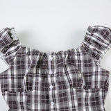 GETADME Rockmoer Tartan Plaid Sweet Slim Blouse for Women 2000s Summer Retro Preppy Cute Shirt Y2K Fairycore Button-up Square Collar Top