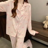 GETADME Printemps et automne nouveaux pyjamas pour femmes ensemble de vêtements de détente fille amour Cardigan pyjamas tissu froissé vê