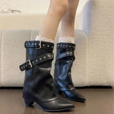 GETADME Fashion Pointed Toe Women Western Ankle Boots Elegant Thick Heels Shoes Laides Belt Buckle Short Booties Zapatos Mujer